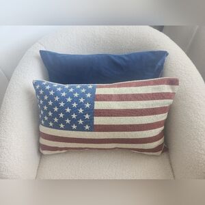Americana Patriotic American Flag And Blue Velvet Lumbar Pillow Set Of 2